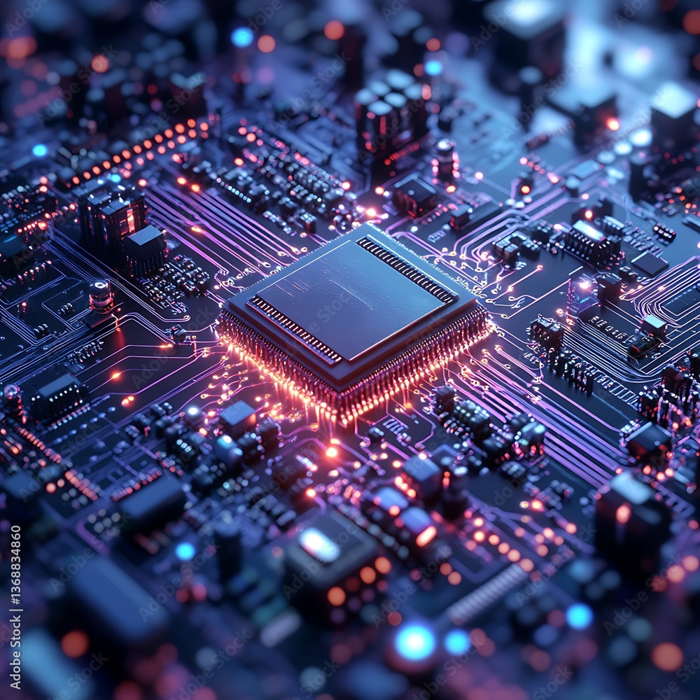 Poster high-tech circuit board with central processor
