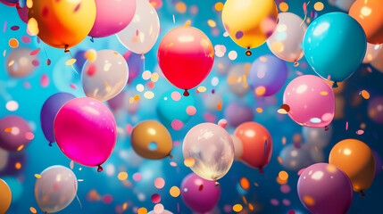 Festive balloon celebration indoor party decorative image bright colors high angle joy and celebration. Floating Echoes. Illustration