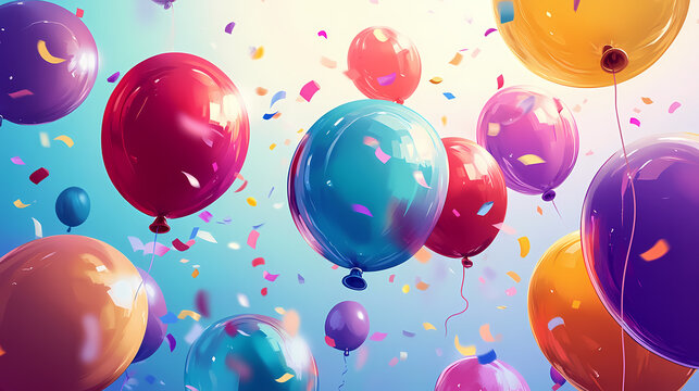 Festive balloon celebration indoor party decorative image bright colors high angle joy and celebration. Floating Echoes. Illustration