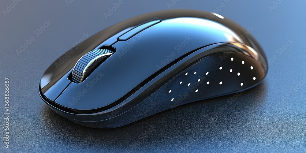 Poster sleek black wireless computer mouse resting on a dark surface with smooth lines and ergonomic design