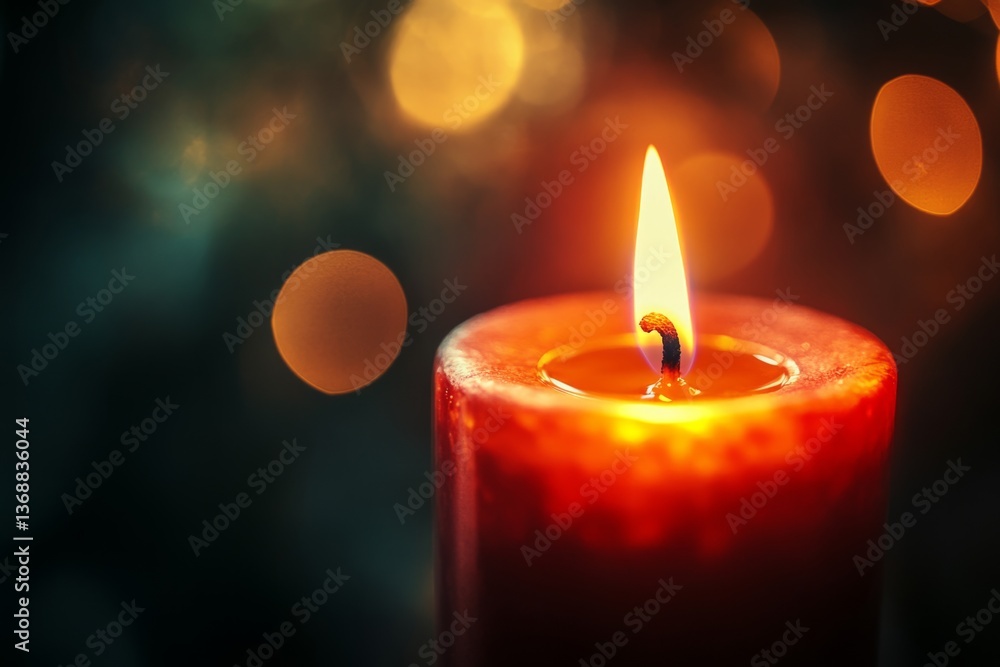 Aufkleber red candle burning with a warm glow and bokeh lights in the background, creating a cozy and intimate