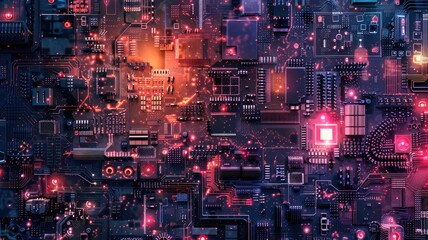 Fototapeta premium Abstract picture of chip on complex circuit with digital technology style design and the electric parts graphic show high tech system represent about processor algorithm process on computer. AIG53.