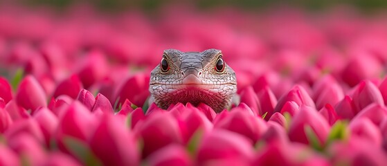 Lizard Amidst Pink Blossoms