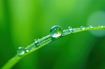 Dew drops on green leaf: nature's morning symphony. High quality photo