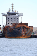 Fire damaged cargo vessel Aberdeen.Cargo ship involved in crash with an oil tanker in the North Sea