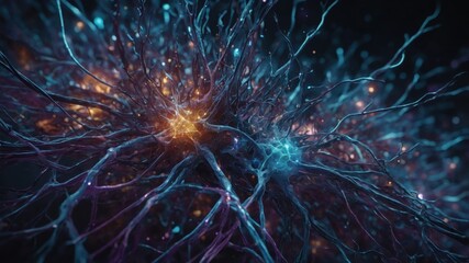 Fototapeta premium Glowing neural network, abstract background