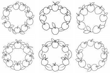 Wreath of Paradise Apples Outline Coloring Page Line Art Drawing Set