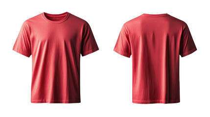 Png of Simple red t-shirt displayed from the front and back, showcasing a versatile style for casual wear on transparent background.