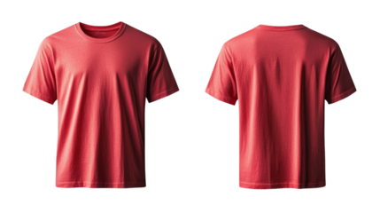 Png of Simple red t-shirt displayed from the front and back, showcasing a versatile style for casual wear on transparent background.