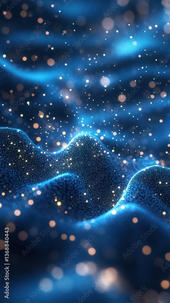 Poster blue shimmering waves of light and particles create an enchanting atmosphere in a dreamy universe