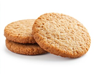 Photo of oatmeal cookies on a white background, close-up view. Isolated stock photo with 2/3 space for text