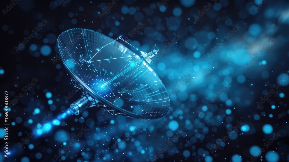 Poster the digital orbital satellite or technology of global information in space. tech style color represe