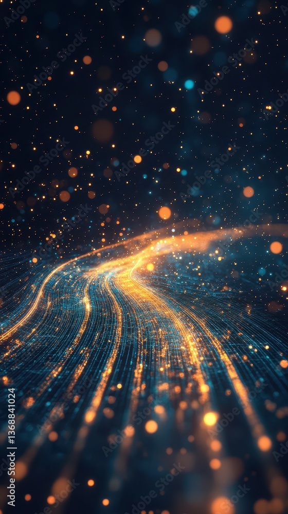 Aufkleber vivid swirling lights create a dynamic pathway through a dark cosmic space filled with glowing parti