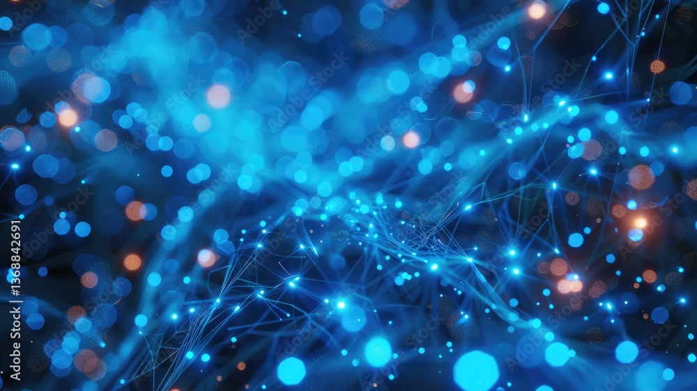 Poster discover an abstract representation of an organic communication network illuminated by shimmering bl