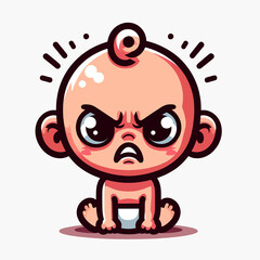 A cartoon baby with a frowning face and angry expression