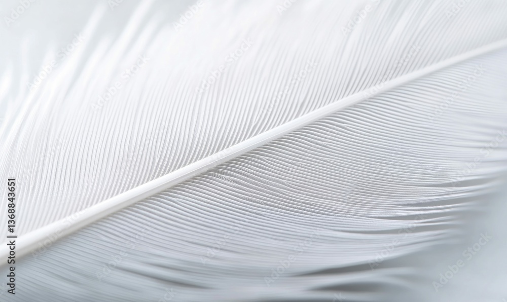 Poster close-up highlights the intricate details and delicate texture of a pristine white feather.