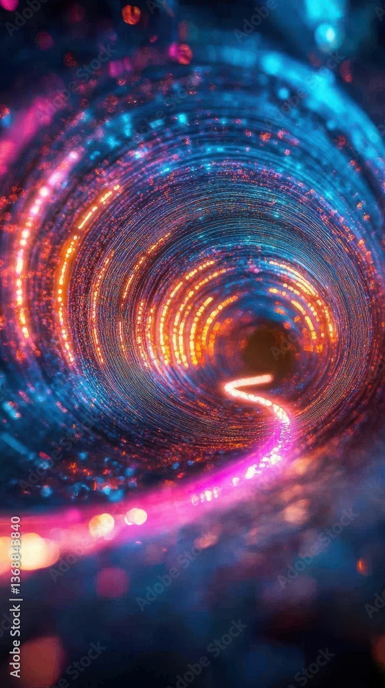 Poster Dynamic swirling tunnel of vibrant colors and lights creating a mesmerizing abstract visual experience