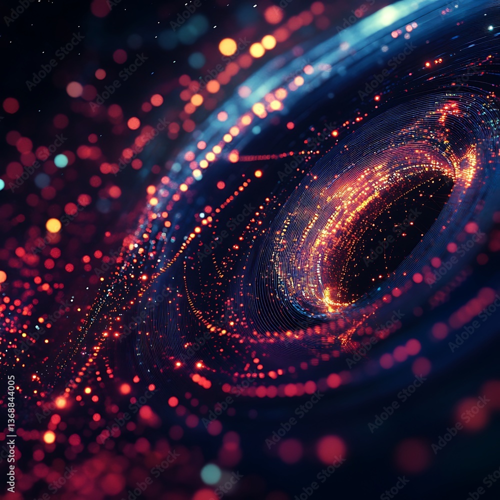 Poster abstract swirling vortex of glowing particles. a mesmerizing display of swirling, glowing particles.