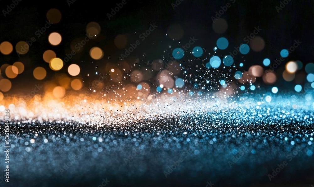 Poster golden and blue bokeh lights create a sparkling abstract background for celebrations and festive occ