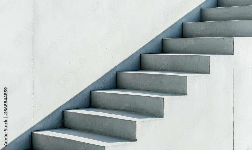 Poster angular concrete stairs cast crisp shadows, creating a minimalist architectural scene on a bright da