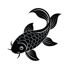 Vector illustration of a fish swimming in the ocean with aquatic life, including goldfish and bass, in a colorful underwater scene