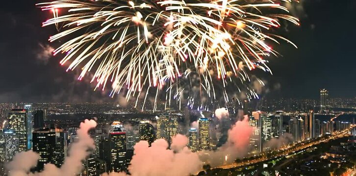 Spectacular realtime firework show lights up the night sky on New Year 2025 Eve