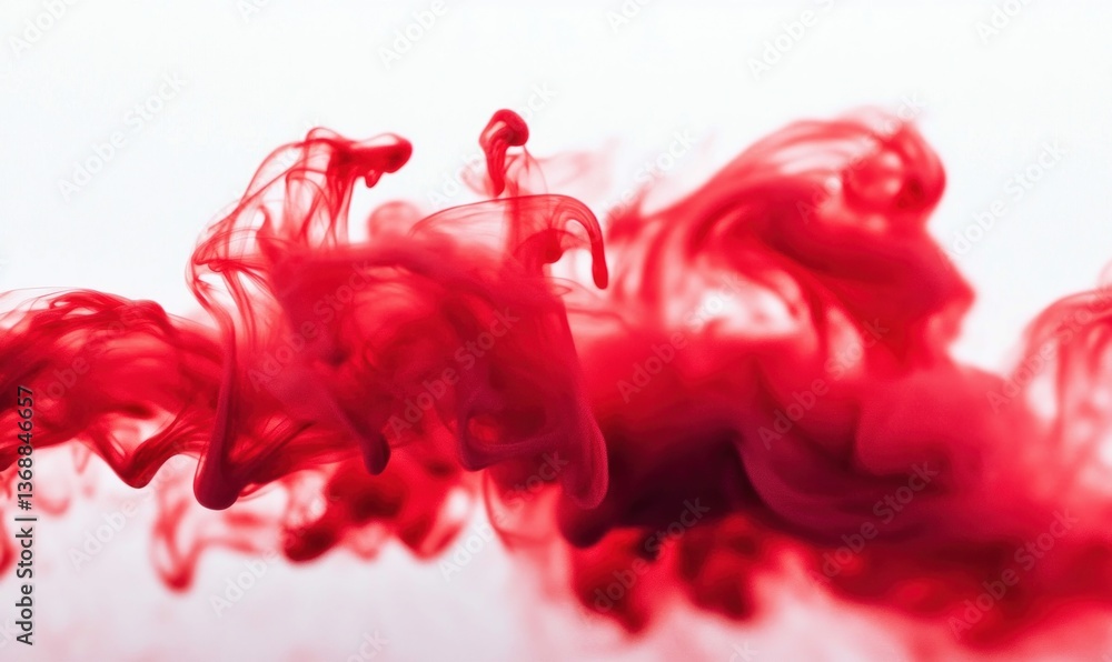 Poster Elegant crimson ink gracefully diffusing in clear water, creating an ethereal and mesmerizing abstract pattern.
