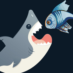 Shark and blue fish