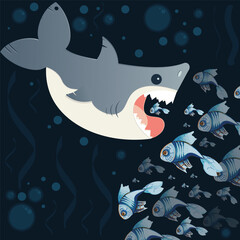 Shark and blue fish