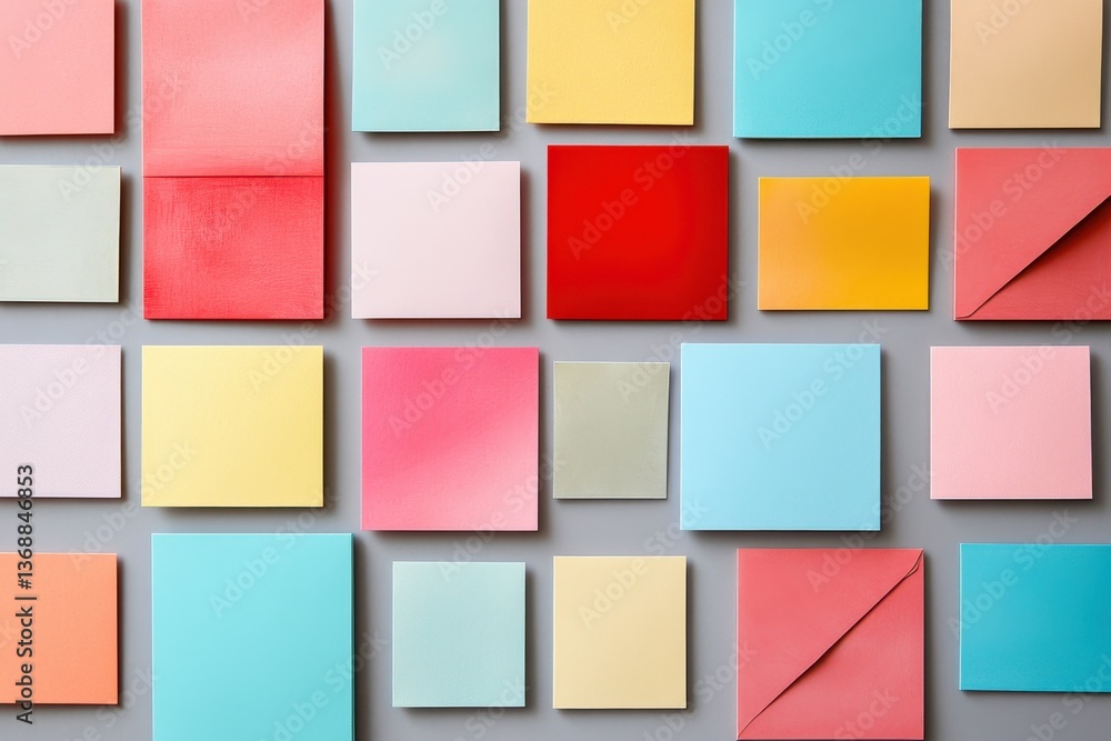 Poster colorful assortment of sticky notes arranged in a creative pattern on a gray background showcasing v