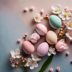 Fototapeta premium easter eggs spring flowers light pastel textured background