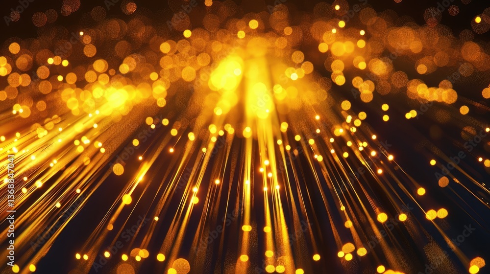Poster stunning visual of yellow optical fibers creating an abstract scene with streaks of light. the blurr
