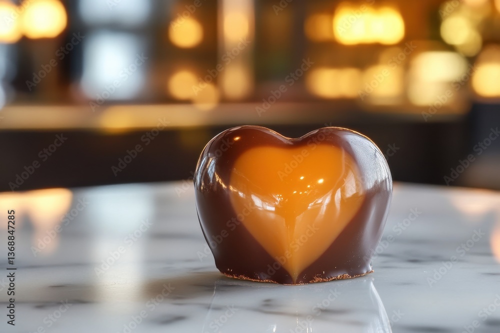 Aufkleber heart-shaped chocolate dessert with a vibrant filling displayed on a marble table in an elegant sett