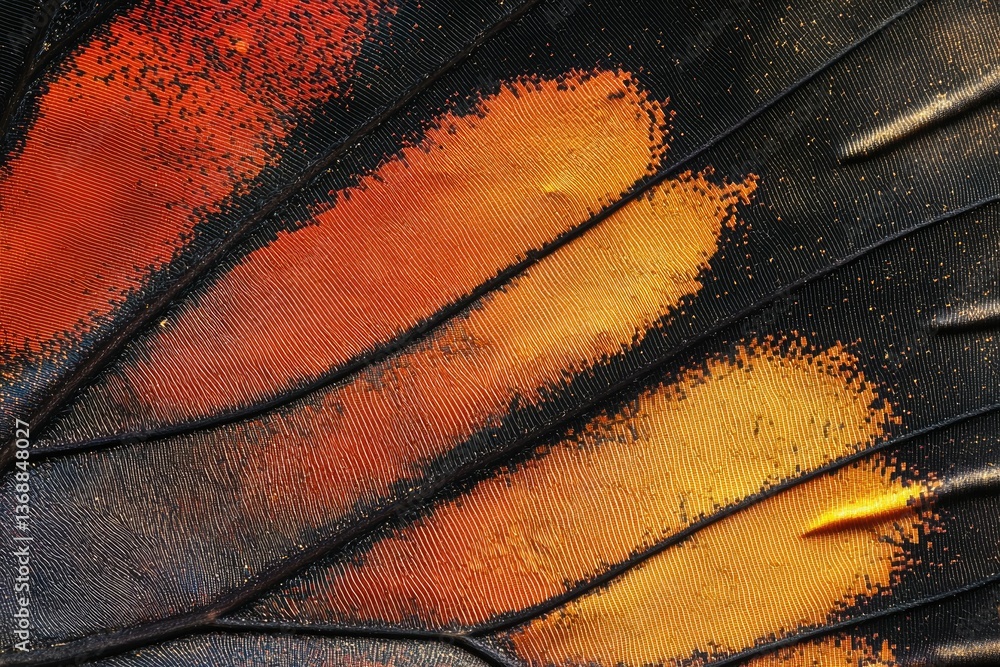 Poster a macro shot showcases the intricate patterns and vibrant colors of a butterfly's wing scale texture