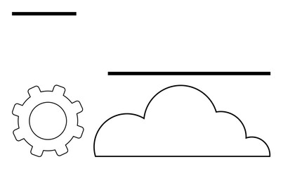 Gear beside a cloud with horizontal lines conveying functionality and abstract concepts. Ideal for technology, innovation, IoT, cloud services, integration, productivity, and strategy. Flat simple