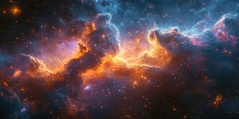 Obraz premium Cosmic clouds emit vibrant colors in deep space during the formation of new stars