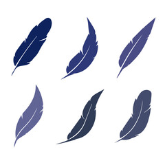 set of bird feathers blue without background vector