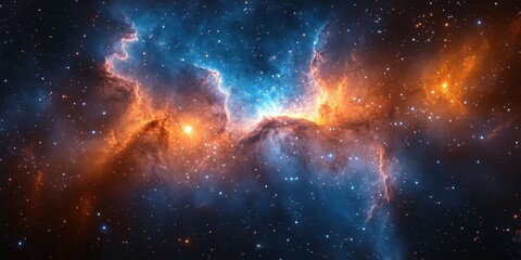 Fototapeta premium Stunning view of a vibrant nebula glowing in shades of blue and orange in outer space