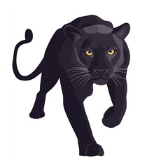 Obraz premium Black panther walks gracefully through vibrant jungle foliage under a bright sunlight