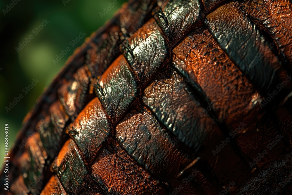 Poster a macro shot showcases a intricately woven leather strap with an array of rich, earthy tones and dee