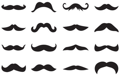 Mustache hipster icon set. Whisker icons. Flat black mustache icon collection. vector mustache set