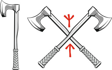 crossed Viking battle axes with Scandinavian runes Algiz - protection and Tiwaz - warrior