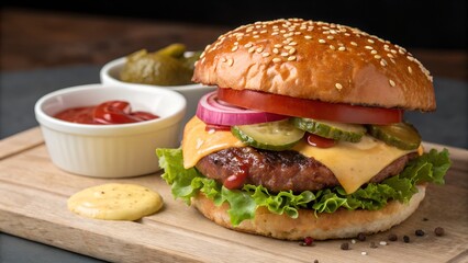 Burger with French fries