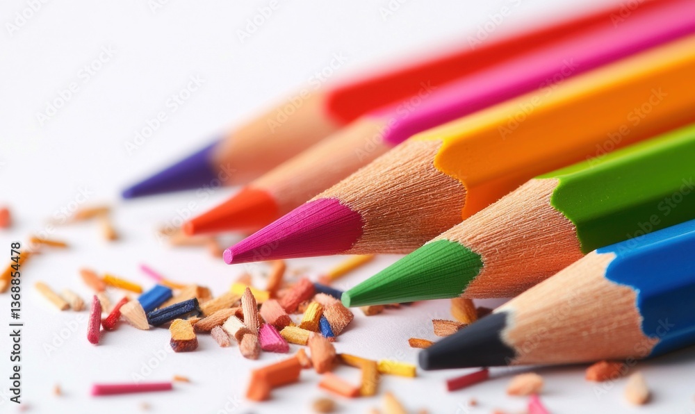 Poster a vibrant display of colorful pencils with sharp tips and matching shavings creates an inspiring sce