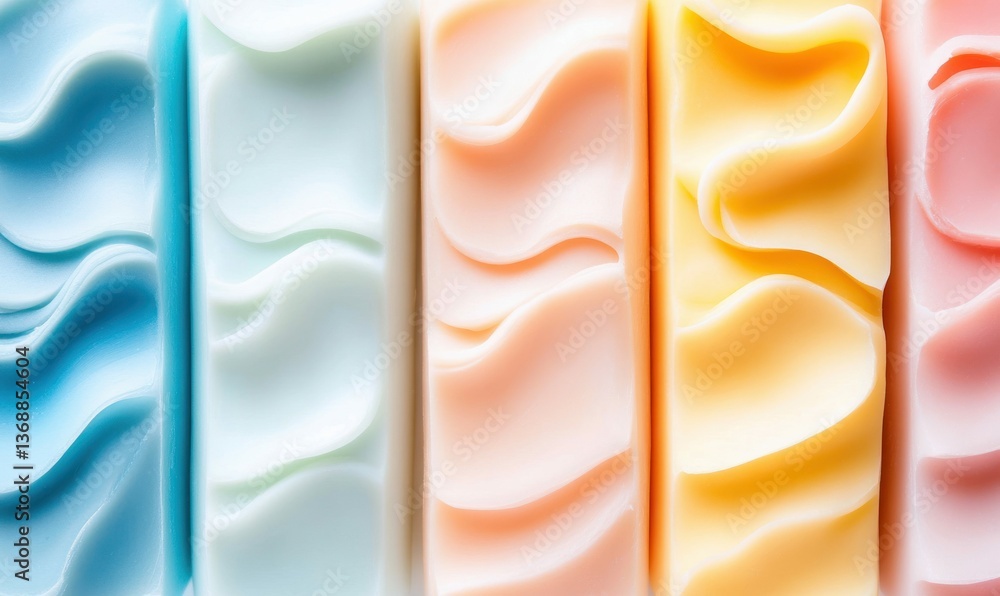 Poster pastel spectrum of wavy textured bars in gradient colors makes a smooth and gentle abstract.