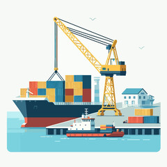 A large crane is lifting a ship out of the water