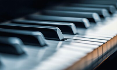 Elegant piano keys in a close-up showcase the beauty of music and intricate craftsmanship.