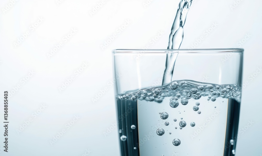 Poster a refreshing stream of water fills a glass, creating a mesmerizing display of bubbles and clarity.