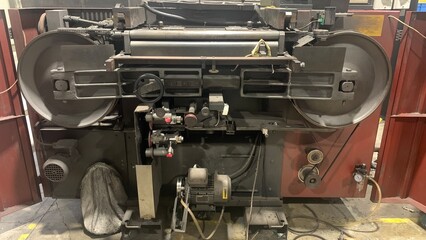 Splitting machine under maintenance, view inside the engine