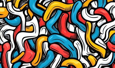 Obraz premium Energetic abstract background with rounded shapes in red, yellow, blue, and white creating visual interest.
